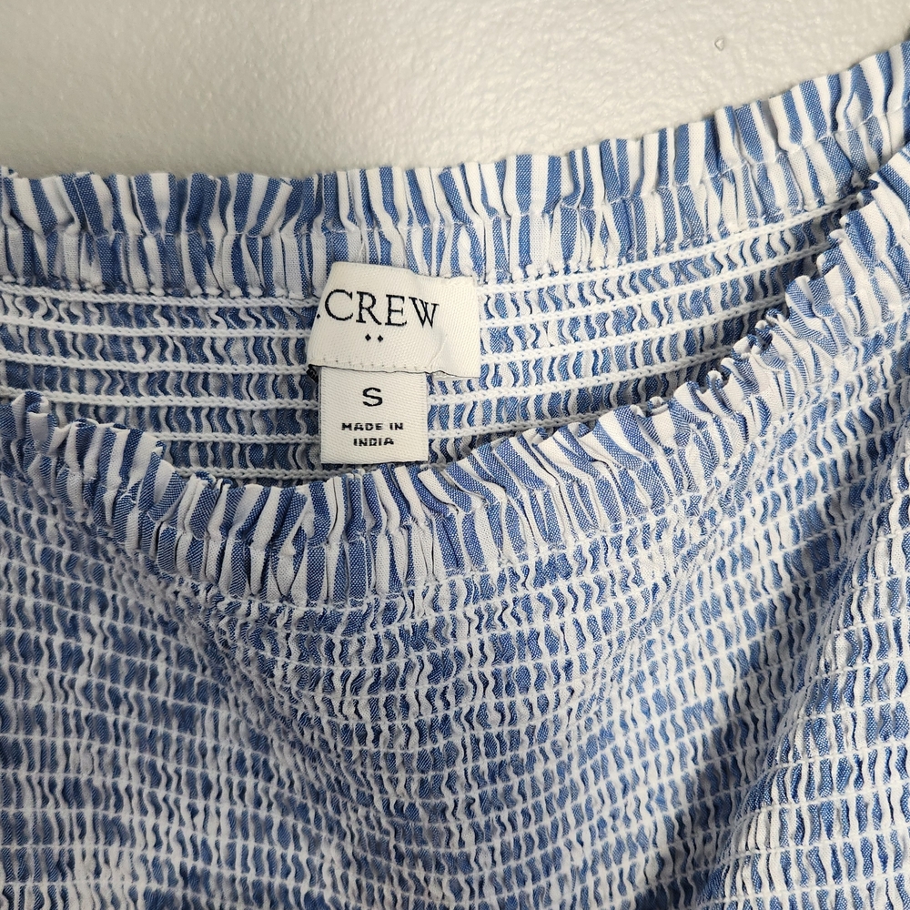 J Crew Midi Puff Sleeve White And Blue Striped Dress - Picture 6 of 11